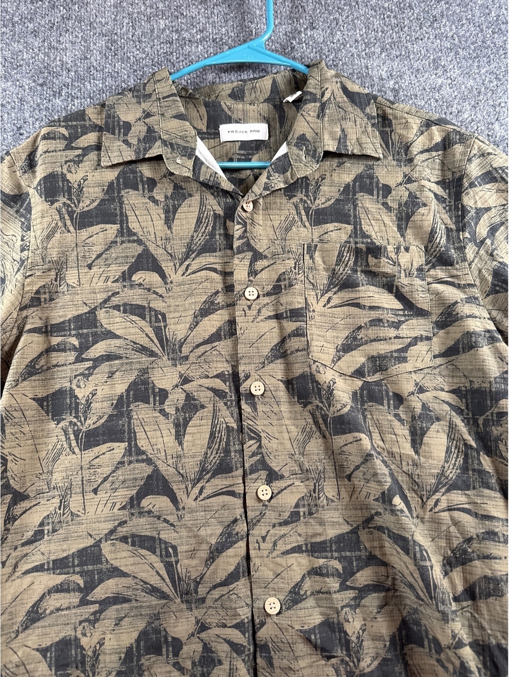 Projek Raw Mens M Short Sleeve Tropical Floral Button Up Shirt Tan Black